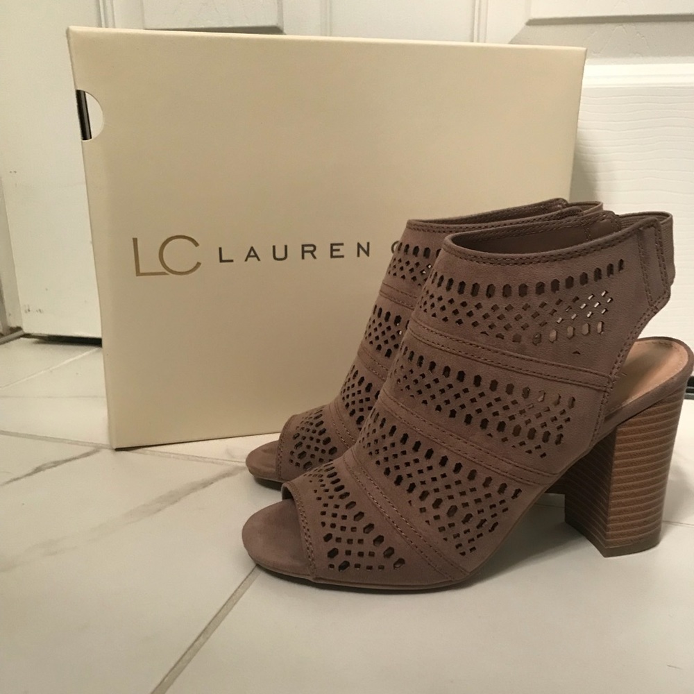 LC Lauren Conrad Taupe Cutout Block Heel Booties